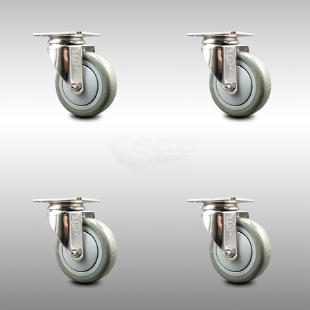 Service Caster 4 Inch 316SS Gray Polyurethane Wheel Swivel Top Plate Caster Set SCC-SS31620S414-PPUB-4